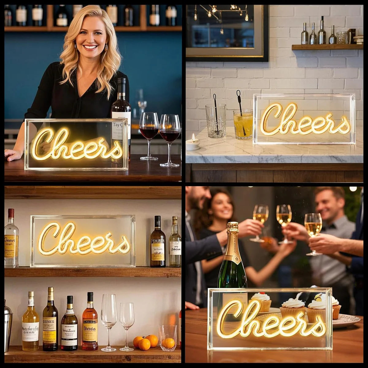 CHERRS Desk Lightbox Sign – Warm White/ Pink | Rectangular 12x6 inch | USB Powered | Tabletop Display | For Girls' Room, Bedroom, Pub, Hotel, Beach, Cocktail Bar, Christmas Gift