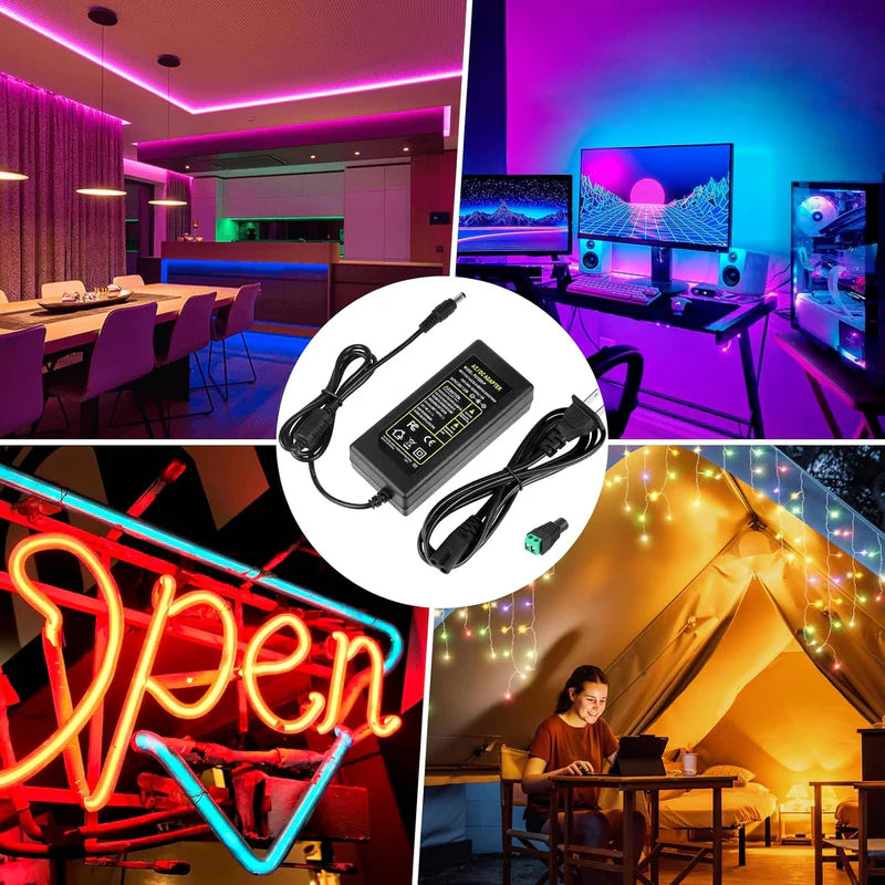 Desktop Power Supply Adapter DC 24V 60W–120W, AC 100–240V Input Switching Transformer Charger with US Plug for LED Strip Lights, 3D Printers, CCTV, Electronics