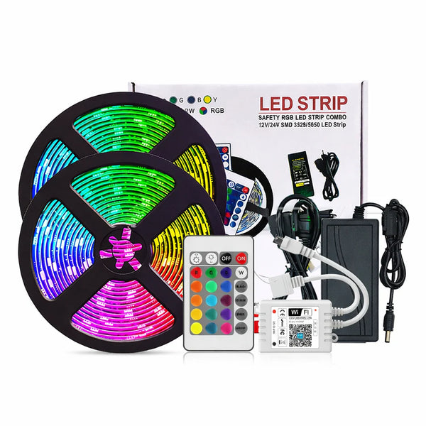 LightingWill Smart WIFI SMD5050 150LEDs RGB LED Strip Light Kit - DC12V | 30 LEDs/M | 10mm PCB | IP00 / IP65 | 5M /10M | RGB Color Changing LED Strip Lights with Alexa, Google Assistant | App Control & 24 Keys Controller + Power Supply | 5/10M