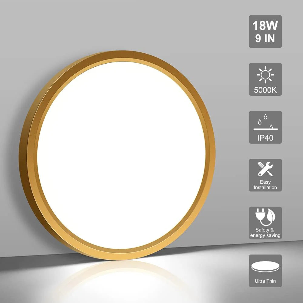 9 Inch 18W White / Gold  Round Ceiling Light – AC 110–130V | 3000K / 4500K / 5000K / 6500K | Flush Mount Ceiling Light for Modern Home Lighting | 1-Pack – Local Stock (US)