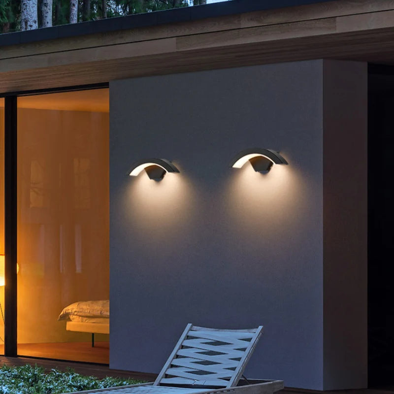 LightingWill LED Wall Light 18W Outdoor Waterproof Wall Sconce 3000K 4000K 6000K Black Arc Wave Up Down Wall Light IP65 Aluminum Porch Garden Balcony Indoor 2 Pack