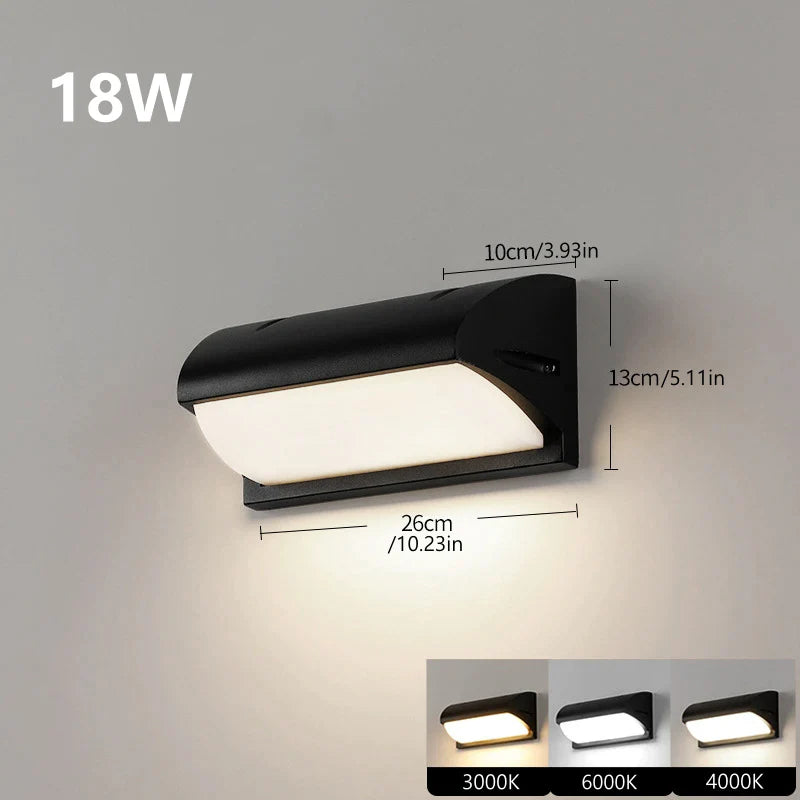 LightingWill LED Wall Light 18W 30W Outdoor Waterproof Wall Sconce 3000K 4000K 6000K Black Up Down Wall Light IP65 Aluminum Porch Garden Balcony Indoor 2 Pack