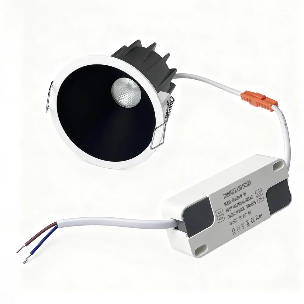 CDG-EU Black Reflector 9W (3″) Deep Anti-Glare Full Spectrum LED Downlight | 200–240V | 4/12 Pack | 3000K / 4000K / 5000K | 24° Beam | White Housing | CRI>95 | Architectural Recessed Lighting