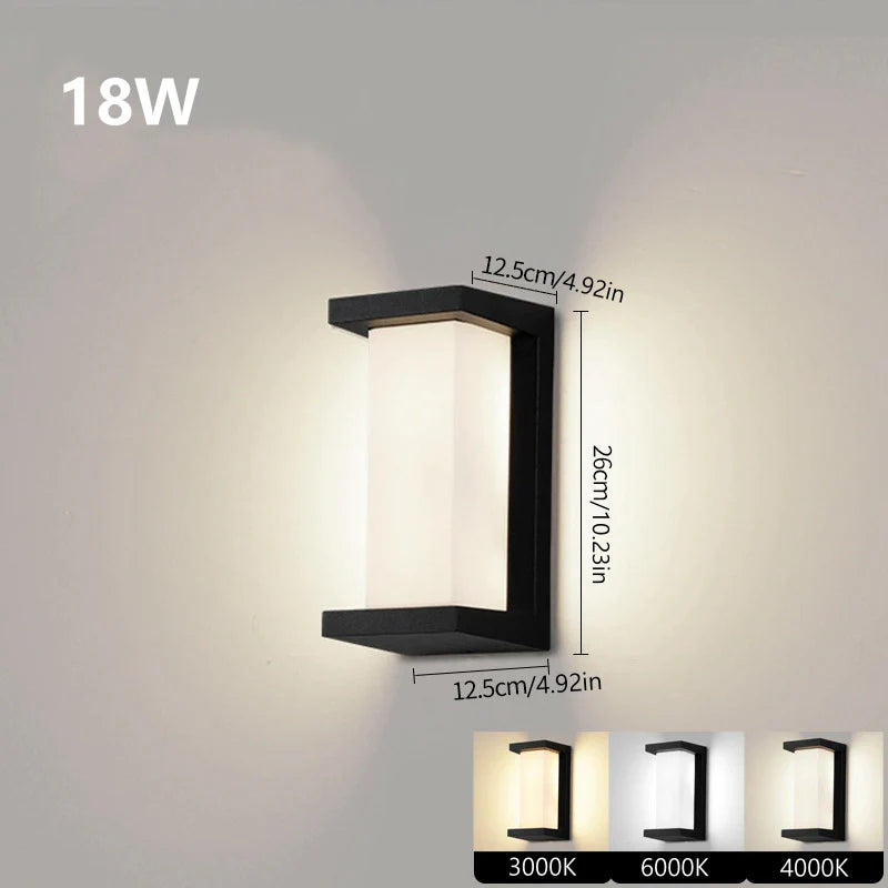 LightingWill LED Wall Light 18W 30W Outdoor Waterproof Wall Sconce 3000K 4000K 6000K Black Open Frame Up Down Wall Light IP65 Aluminum Porch Garden Balcony Indoor 2 Pack