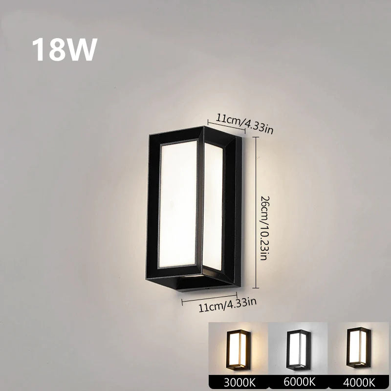 LightingWill LED Wall Light 18W Outdoor Waterproof Wall Sconce 3000K 4000K 6000K Black Double Frame Up Down Wall Light IP65 Aluminum Porch Garden Balcony Indoor 2 Pack