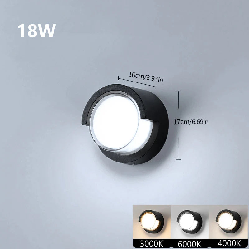LightingWill LED Wall Light 18W Outdoor Waterproof Wall Sconce 3000K 4000K 6000K Black Halo Ring Up Down Wall Light IP65 Aluminum Porch Garden Balcony Indoor 2 Pack