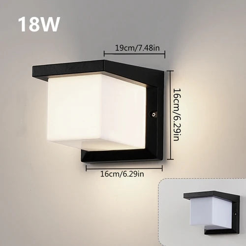 LightingWill LED Wall Light 18W Outdoor Waterproof Wall Sconce 3000K 4000K 6000K Black Cube Up Down Wall Light IP65 Aluminum Porch Garden Balcony Indoor 2 Pack