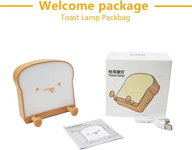 LightingWill Toast Bread LED Night Light Rechargeable Bedside Nursery Lamp with Phone Stand Cute Sleep Light for Kids Bedroom Decor
