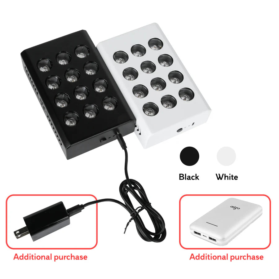 MINI60 Rechargeable Red & Near Infrared Therapy Light – Dual Chip | 12 LEDs | Portable Handheld Design | USB Powered | Black / White | for Skin Care & Muscle Relief