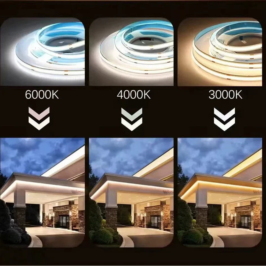 COB LED Strip Light 12V/24V 320/480LEDs/M, 8mm Flexible Dot-Free LED Tape, CRI90+ Non-Waterproof, 3000K/4000K/6500K for Cabinet Kitchen Lighting, 5M/10M Pack