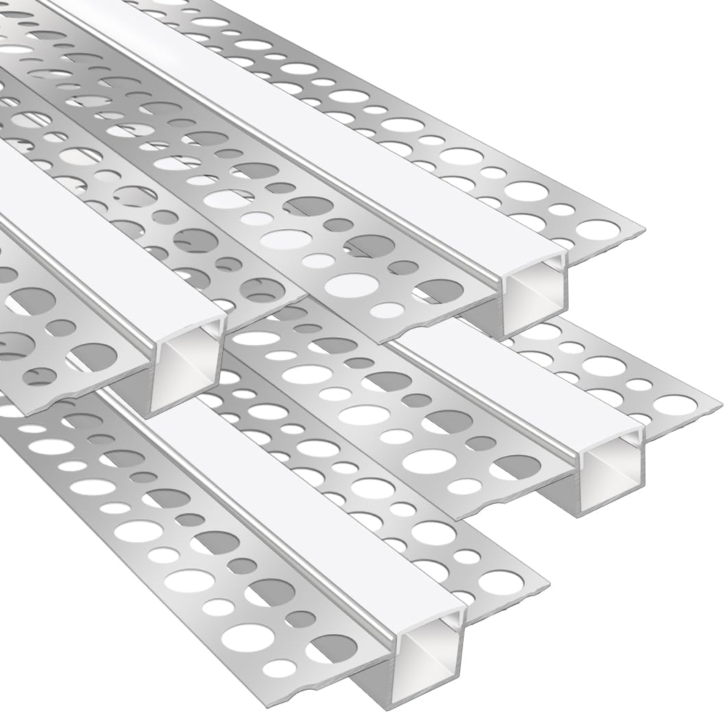 Silver TX-288 Double-Sided LED Aluminum Channel for Plaster-In Drywall, Fits LED Strips Up to 12mm Wide, with Milky White Diffuser