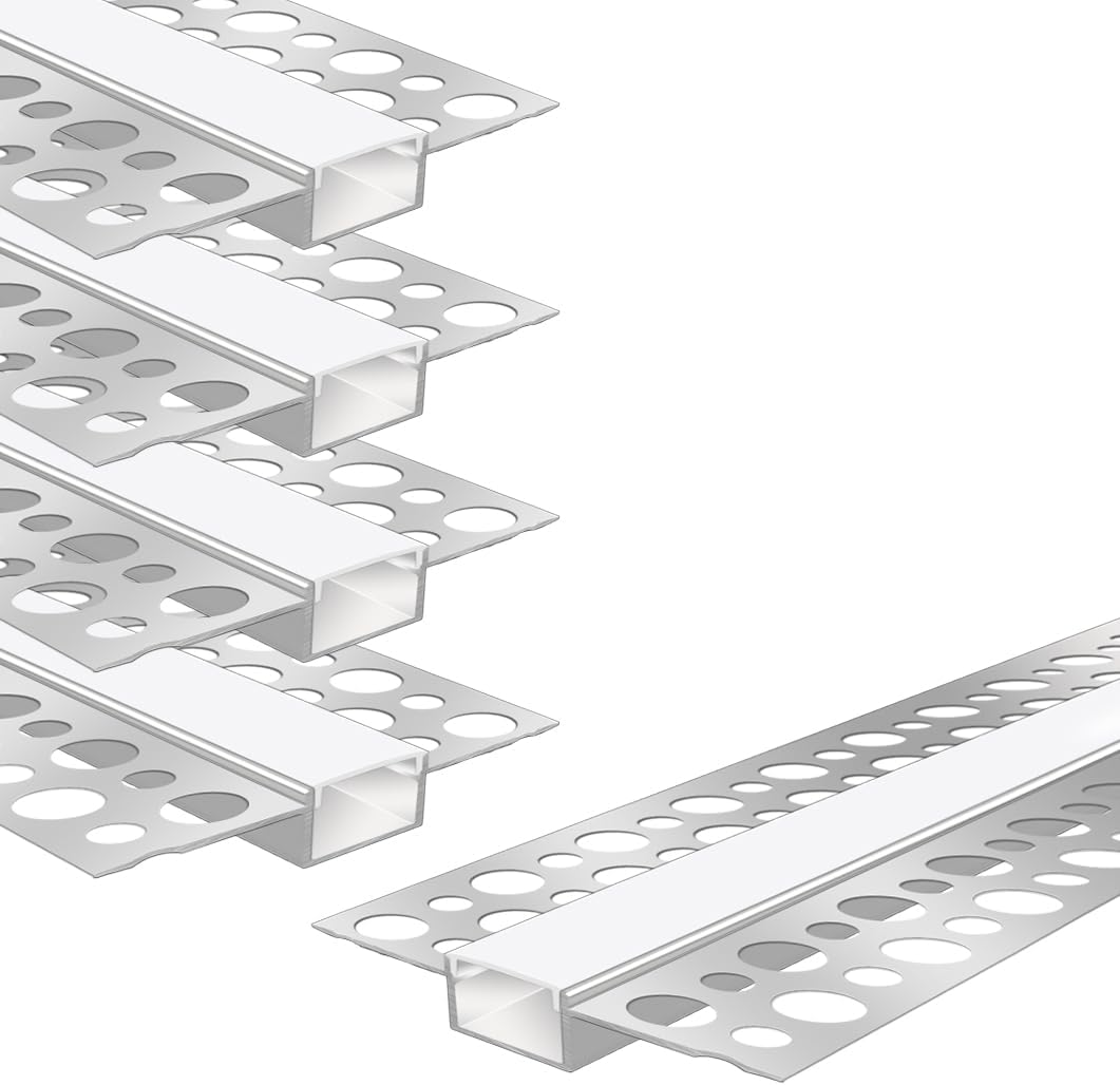 Silver TX-306 Double-Sided LED Aluminum Channel for Plaster-In Drywall, Fits LED Strips Up to 16mm Wide, with Milky White Diffuser