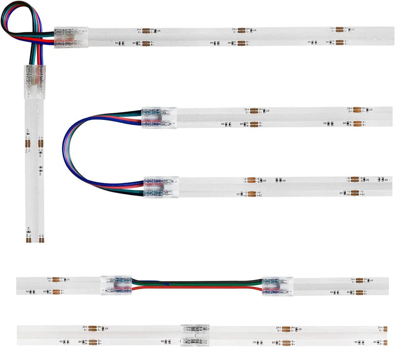 LightingWill LED Strip Connector 10mm 4Pin Transparent Solderless Clips, LED Light Strip Connector Strip to Wire Strip to Strip Female Plug Connector for RGB Strip, Local Stock US UK