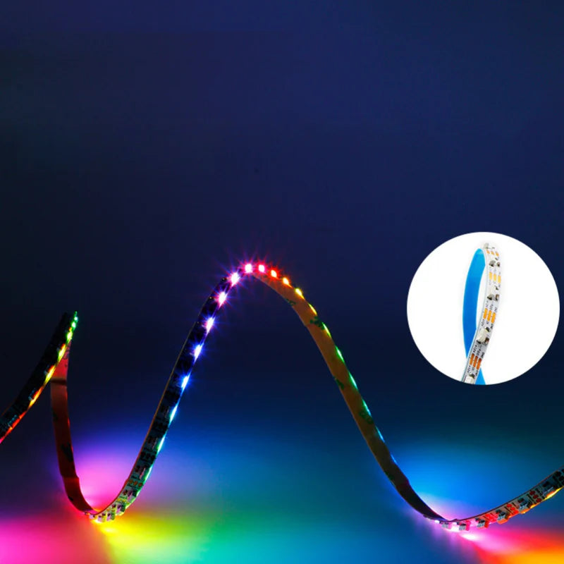 LightingWill WS2812 Side Emitting RGBIC LED Strip Light DC5V 12V 5mm PCB SMD4040 Individually Addressable 60 LEDs/m Non Waterproof Flowing LED Strip for Party Decoration DIY Lighting 5M 50M