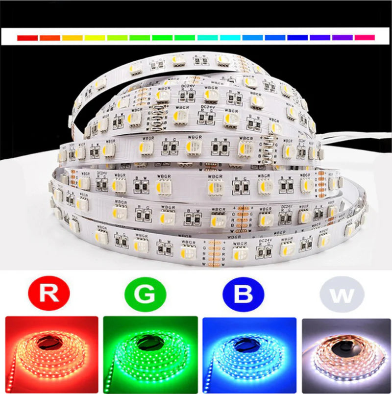 LightingWill DC24V RGBW/RGBWW LED Strip Light, 12mm PCB 4-in-1 SMD5050 60 LEDs/m, Non-Waterproof Flexible LED Tape Light for Mirror Kitchen Cabinet Bedroom, 5m 50m