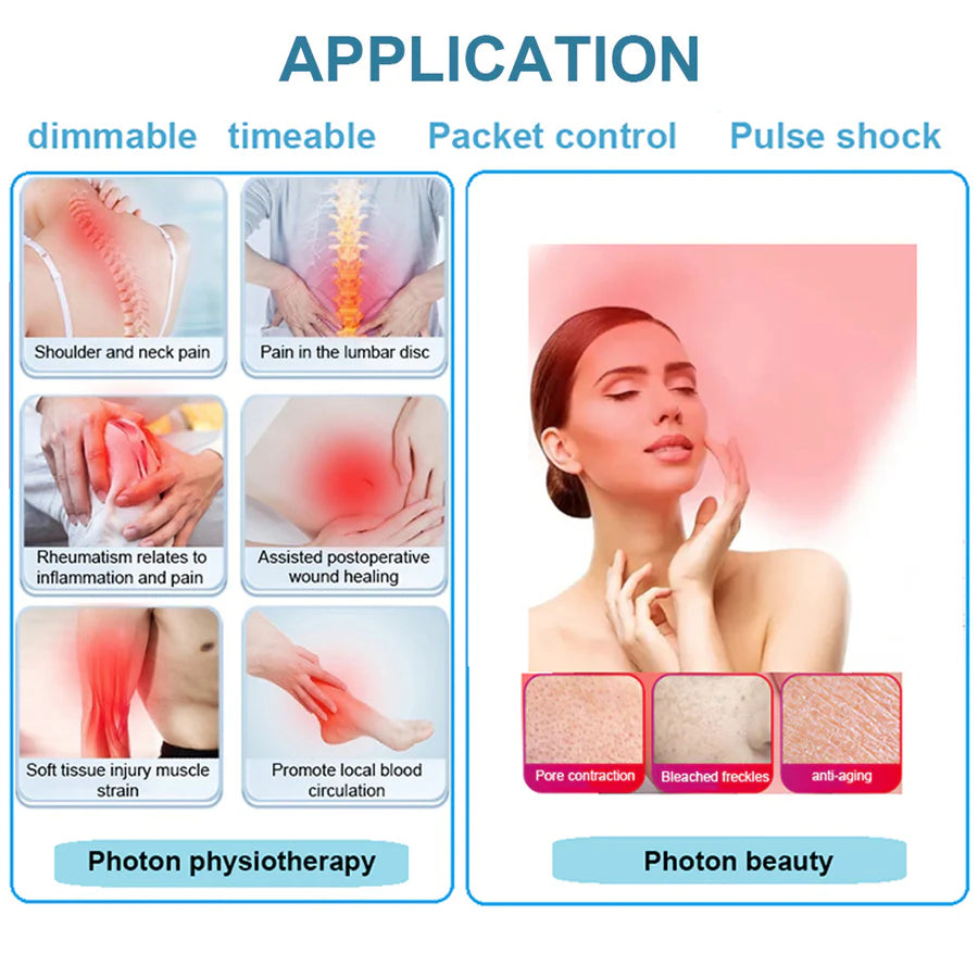 50W Infrared Therapy Lamp – Red Light 655–665nm & IR 850–860nm | Dimmable Timer | AC100–240V | Aluminum Alloy + PC Cover | Blue / Desktop Stand | for Skin Care & Muscle Relief | Controller & Goggles Included | US / EU / UK / AU Plug