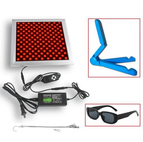 50W Infrared Therapy Lamp – Red Light 655–665nm & IR 850–860nm | Dimmable Timer | AC100–240V | Aluminum Alloy + PC Cover | Blue / Desktop Stand | for Skin Care & Muscle Relief | Controller & Goggles Included | US / EU / UK / AU Plug
