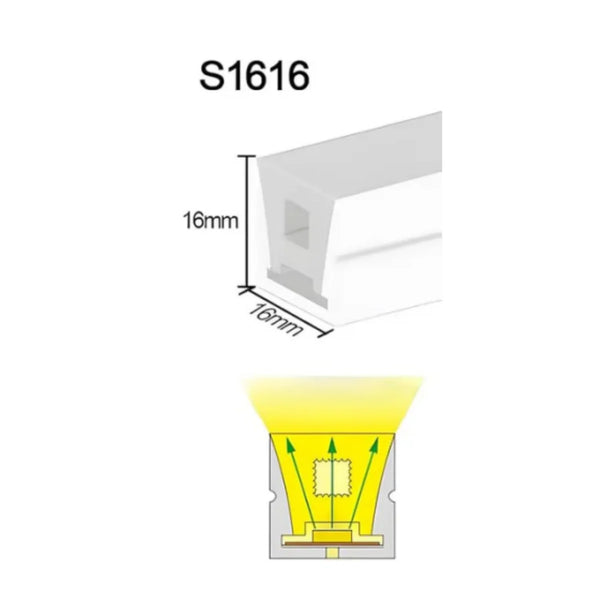 S-TE Series 16×16mm Top Emitting LED Neon Housing | 12mm PCB Width | S1616 Premium Neon Housing | IP67 Waterproof | 16.4FT/5M | Standard Install | Interior Ceiling Cove Lighting | Local Stock US/UK/DE