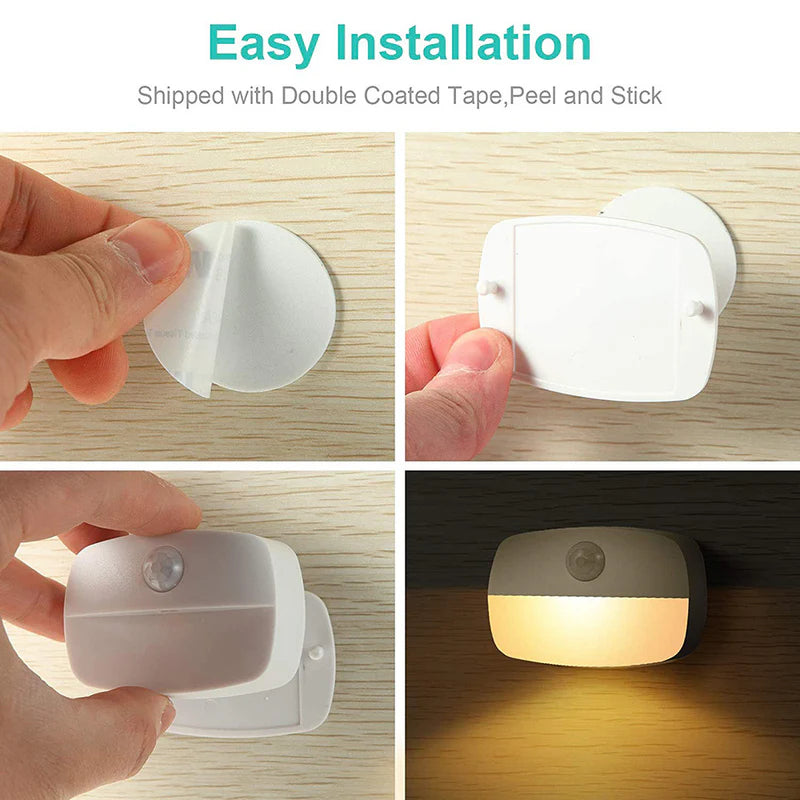 LightingWill PIR Motion Sensor LED Night Light Battery Operated Stick On Under Cabinet Light Warm White Daylight White for Stairway Kitchen Hallway 4 Pack 10 Pack