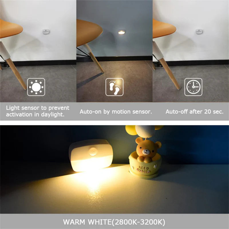 LightingWill PIR Motion Sensor LED Night Light Battery Operated Stick On Under Cabinet Light Warm White Daylight White for Stairway Kitchen Hallway 4 Pack 10 Pack