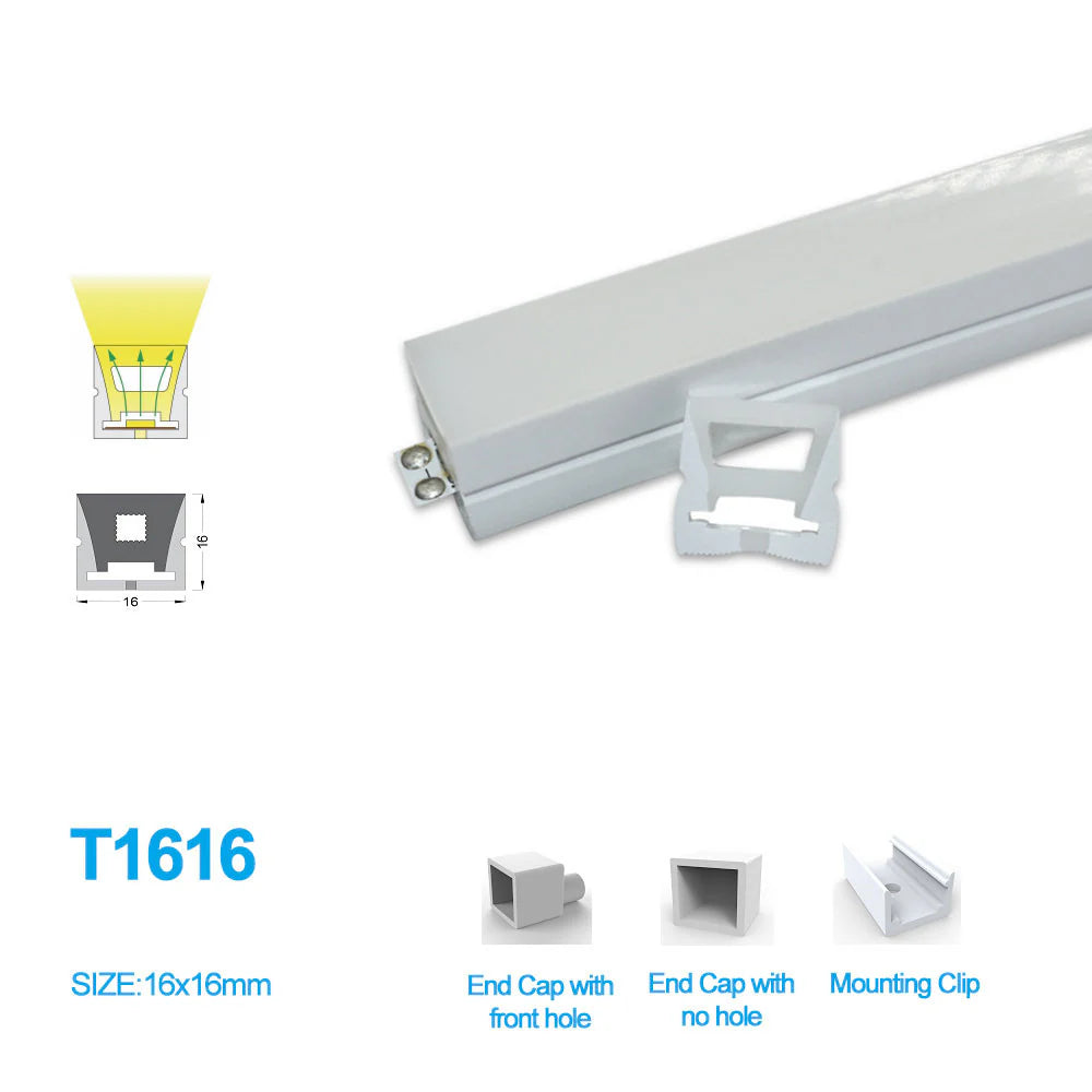 S1616 Side Edge Lighting Neon Light Housing – 16x16mm | Silicone LED Channel System | 12mm PCB Width | IP67 Waterproof |16.4FT/5M*1/16.4FT/5M*5 | Local Stock US/UK/DE