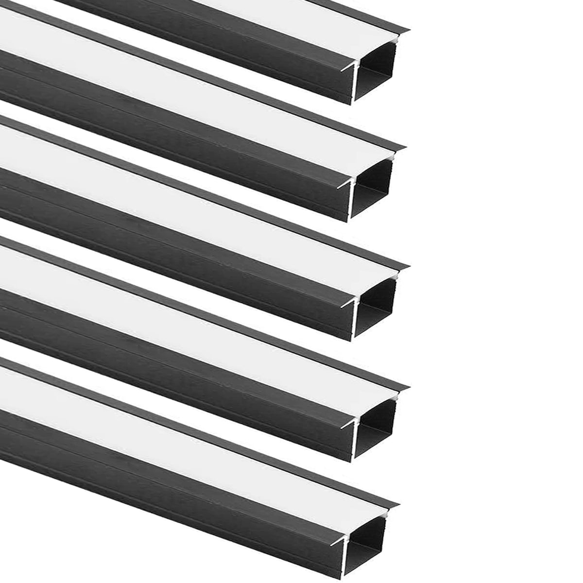 LightingWill Spot Free U Shape LED Aluminum Channel 5-Pack 3.3ft/1M 36x24mm Anodized Black Track Internal Width 20mm with Cover End Caps Mounting Clips for Cabinet Kitchen LED Strip Lighting-U05B5