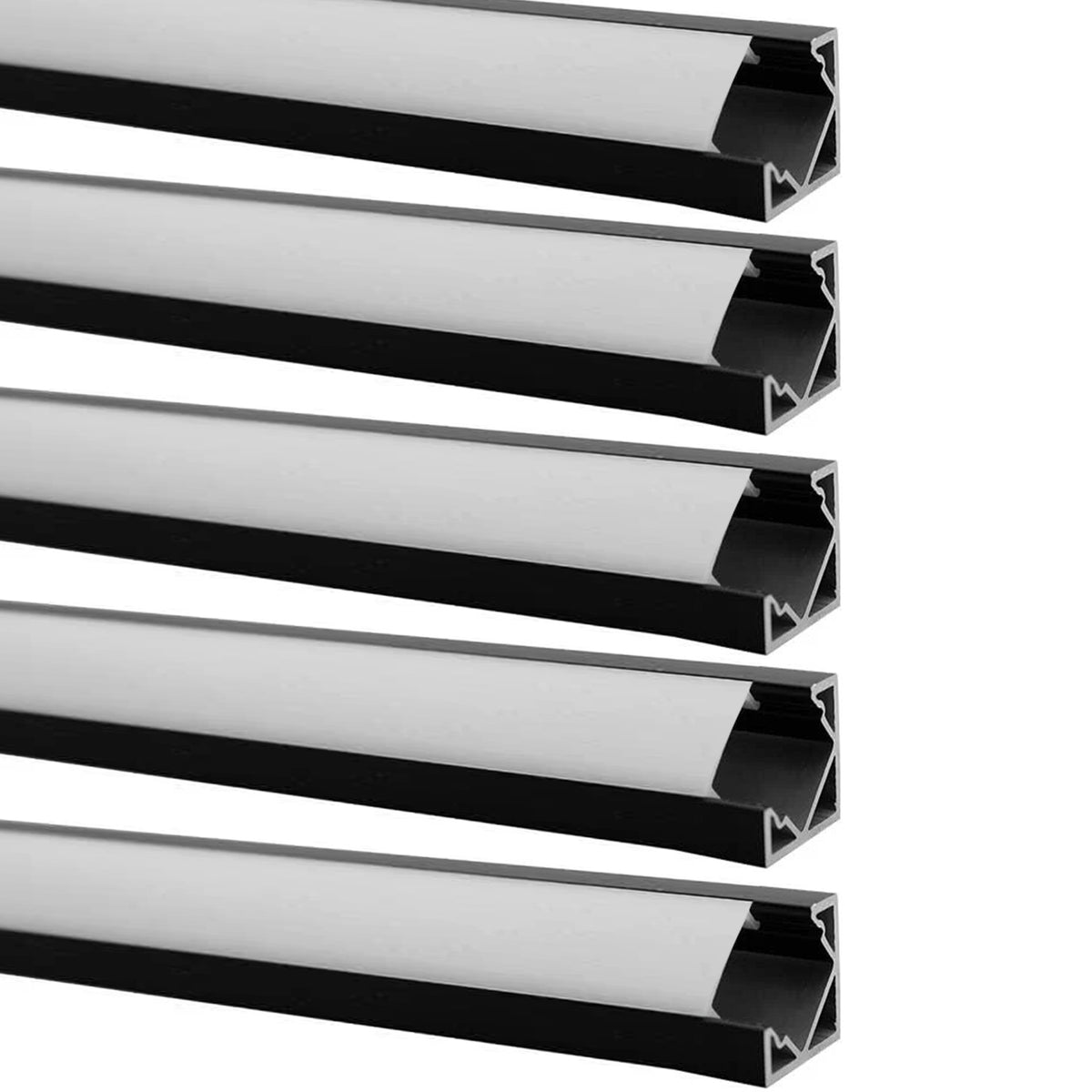 LightingWill 10-Pack V-Shape LED Aluminum Channel 3.3ft/1M Anodized Black Flush Corner Mount for <12mm Width SMD3528 5050 LED Strips with Milky White Cover, End Caps and Mounting Clips V03B10