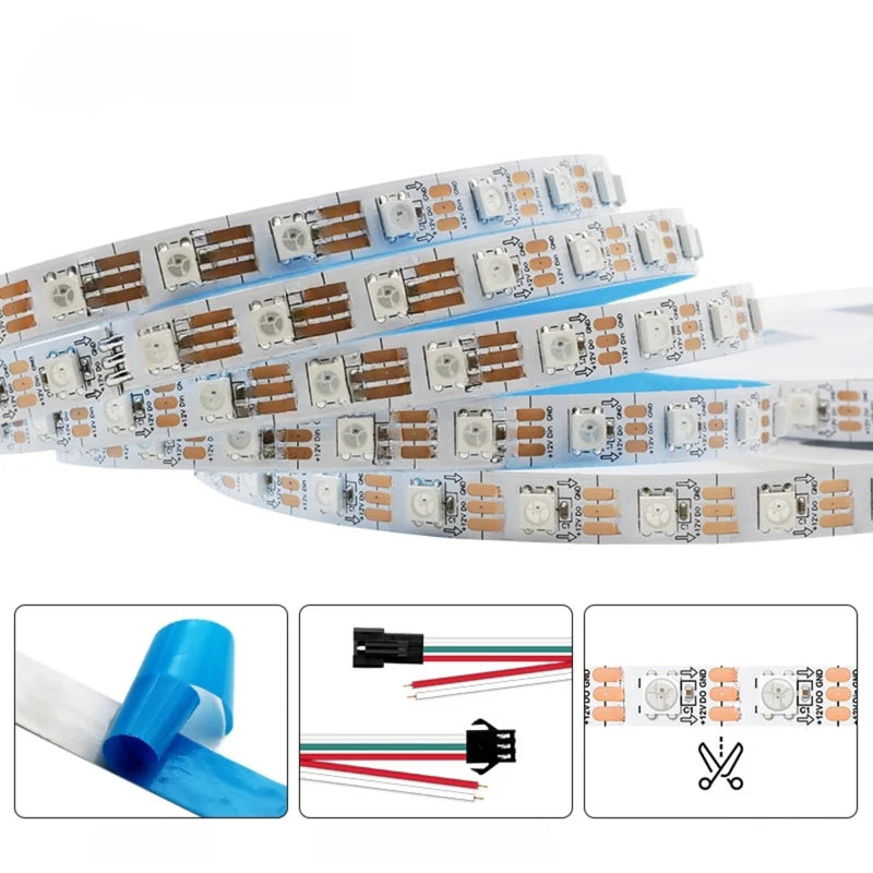 LightingWill WS2812B RGBIC LED Strip Light DC5V 10mm PCB SMD5050 Individually Addressable 30 60 96 LEDs/m IP00 IP65 IP67 Flowing Multicolor LED Strip for Party Decoration DIY Lighting 5M 50M