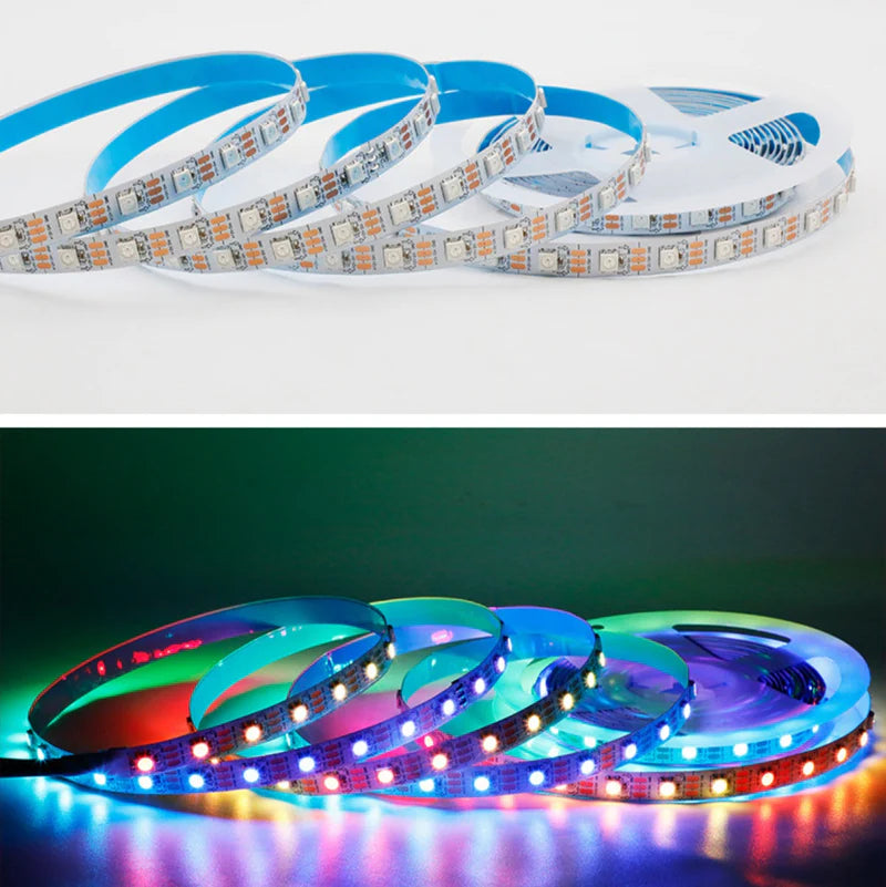 LightingWill WS2812B RGBIC LED Strip Light DC5V 10mm PCB SMD5050 Individually Addressable 30 60 96 LEDs/m IP00 IP65 IP67 Flowing Multicolor LED Strip for Party Decoration DIY Lighting 5M 50M