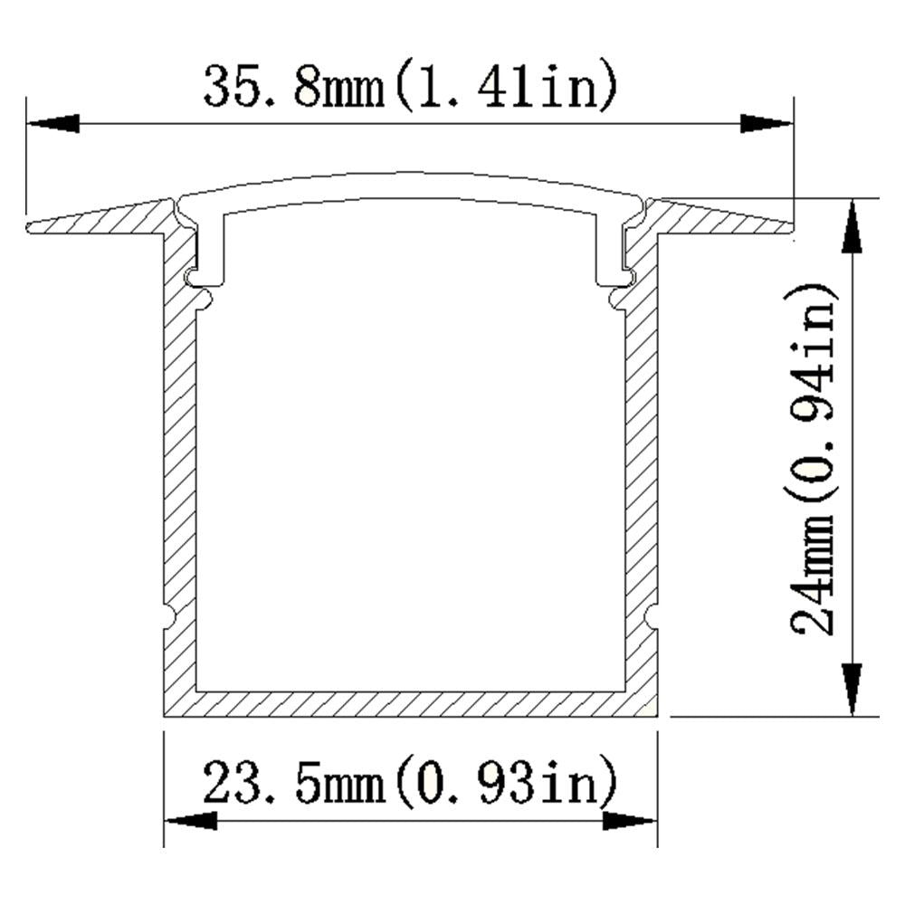 Schwarzes U05 36 x 24 mm U-förmiges Innenmaß 20 mm LED-Aluminium-Kanalsystem mit Abdeckung, Endkappen und Befestigungsklammern Aluminiumprofil für LED-Lichtstreifen ohne Fleckeninstallationen