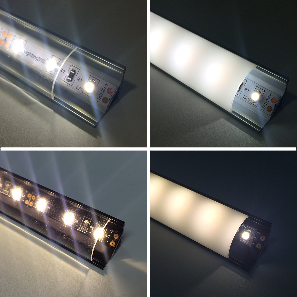 Silver V02 16x16mm V-Shape Curved Cover Channel Internal Width 12mm Corner Mounting LED Aluminum Channel with End Caps and Mounting Clips Aluminum Profile