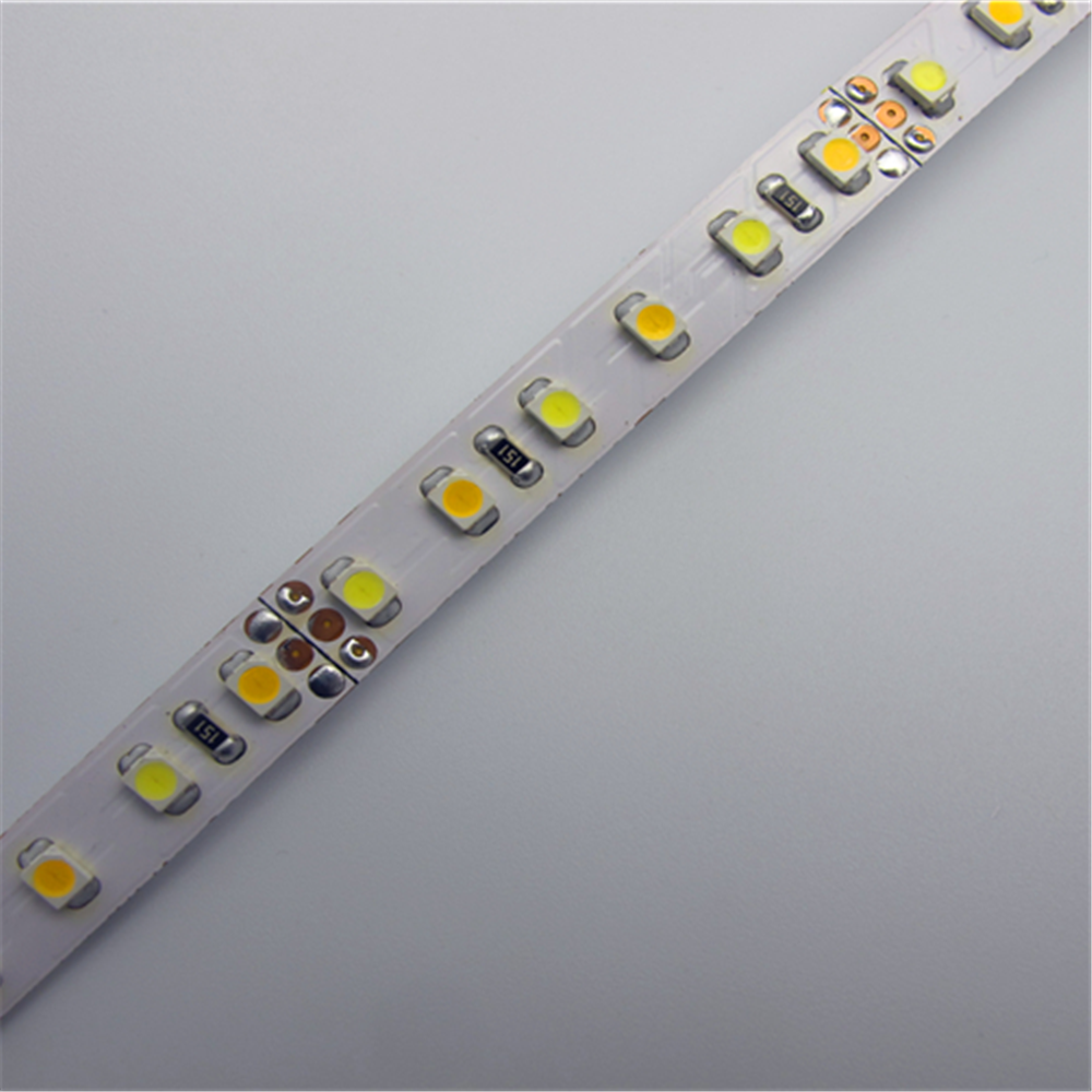 12VDC <48W 4Amp 16.4Feet (5Meter) per Roll SMD3528-600 Dual White (Pure White + Warm White) LED Color Temperature CCT Adjustable Flexible LED Strip Light 60 LED 9.6Watt per Meter White PCB Tape Light