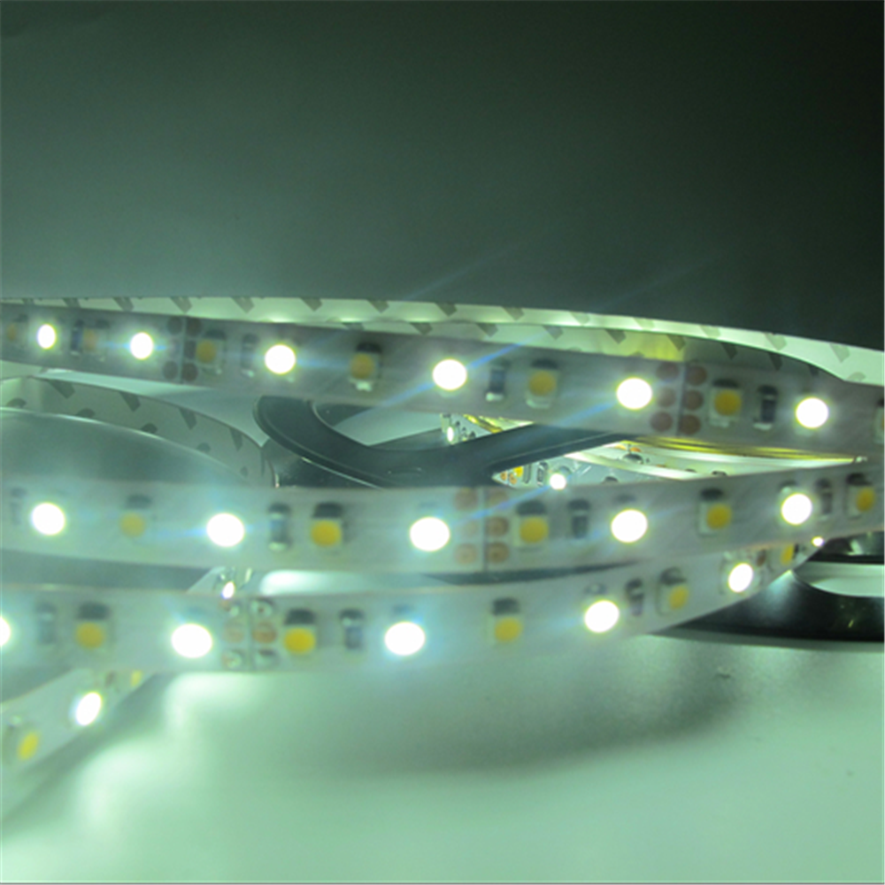 12VDC <48W 4Amp 16.4Feet (5Meter) per Roll SMD3528-600 Dual White (Pure White + Warm White) LED Color Temperature CCT Adjustable Flexible LED Strip Light 60 LED 9.6Watt per Meter White PCB Tape Light