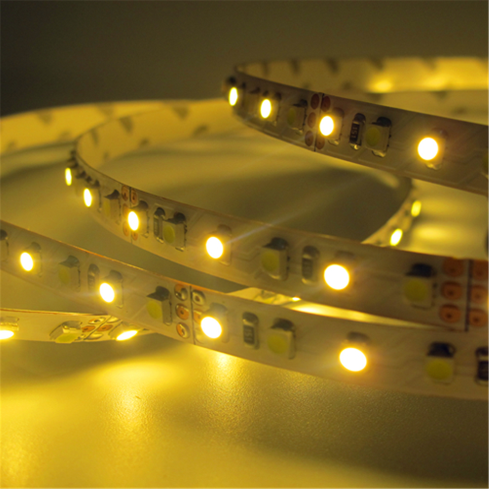 12VDC <48W 4Amp 16.4Feet (5Meter) per Roll SMD3528-600 Dual White (Pure White + Warm White) LED Color Temperature CCT Adjustable Flexible LED Strip Light 60 LED 9.6Watt per Meter White PCB Tape Light