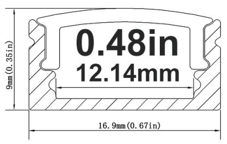 Silver U02 9x17mm U-Shape Internal Profile Width 12mm LED Aluminum Channel System with Cover, End Caps and Mounting Clips for LED Strip Light Installations