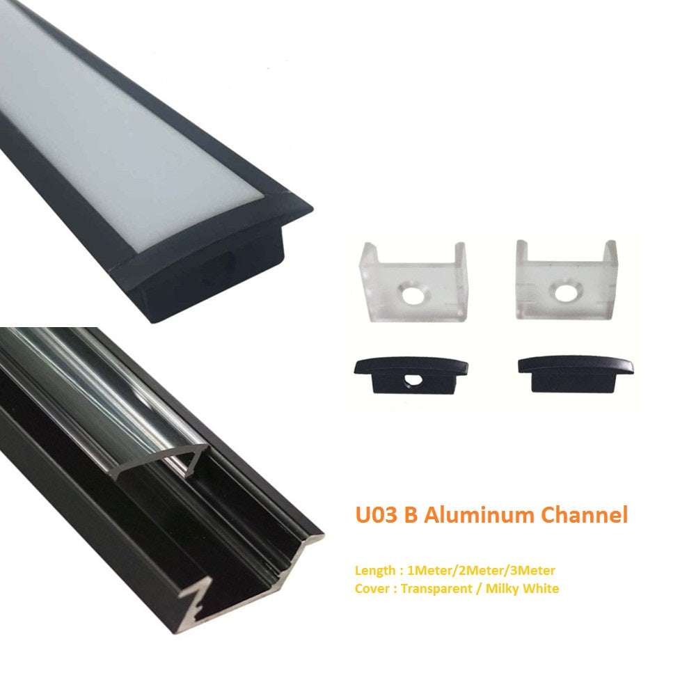 Black U03 10x30mm U-Shape Internal Width 20mm LED Aluminum Channel Sys