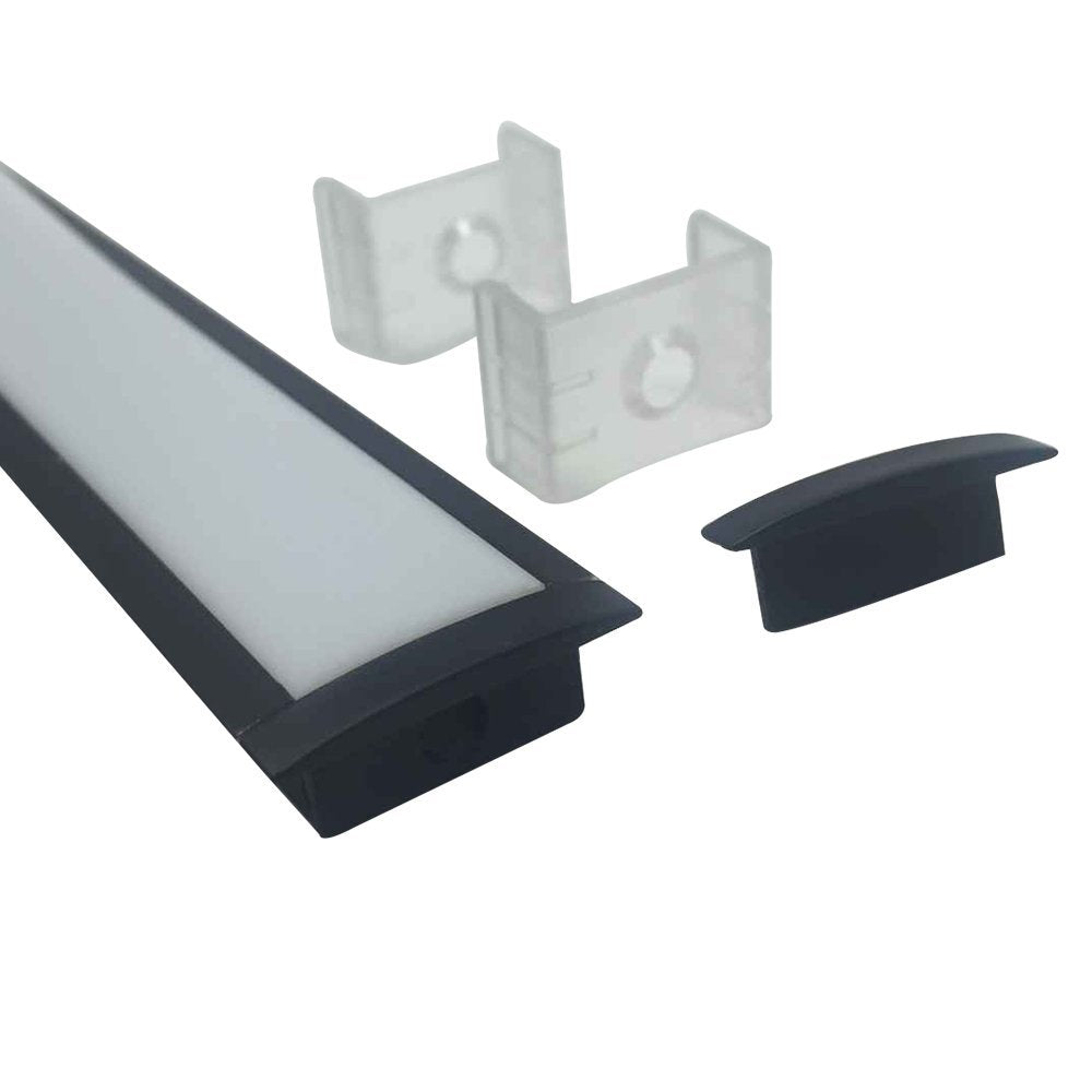 Schwarzes U03 10 x 30 mm U-förmiges Innenmaß 20 mm LED-Aluminium-Kanalsystem mit Abdeckung, Endkappen und Befestigungsklammern Aluminiumprofil für die Installation von LED-Lichtstreifen