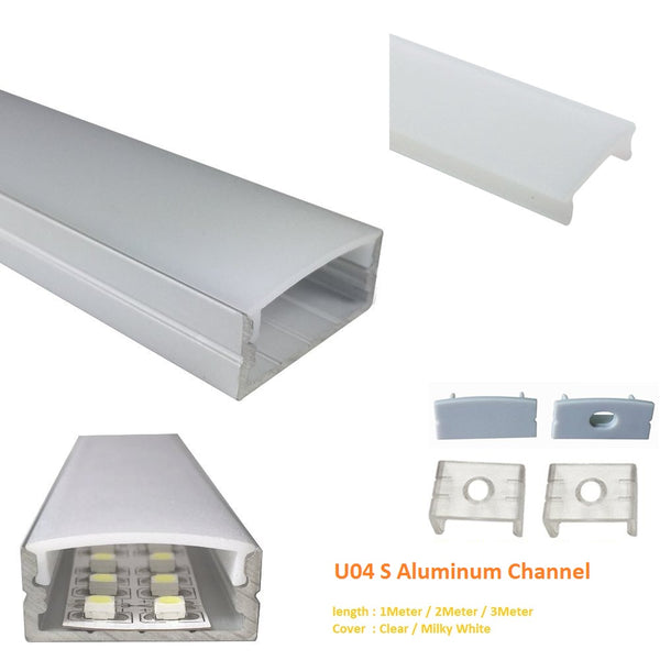 Silber U04 10 x 23 mm U-Form Innenbreite 20 mm LED-Aluminium-Kanalsystem mit Abdeckung, Endkappen und Montageklammern Aluminium-Strangpressprofil für die Installation von LED-Lichtstreifen