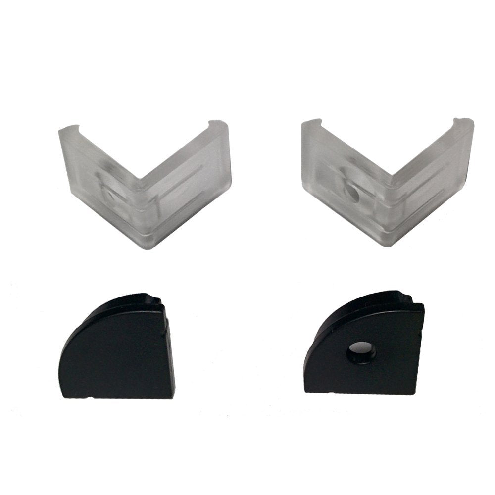 Black V02 16x16mm V-Shape Curved Cover Channel Internal Width 12mm Corner Mounting LED Aluminum Channel with End Caps and Mounting Clips Aluminum Profile