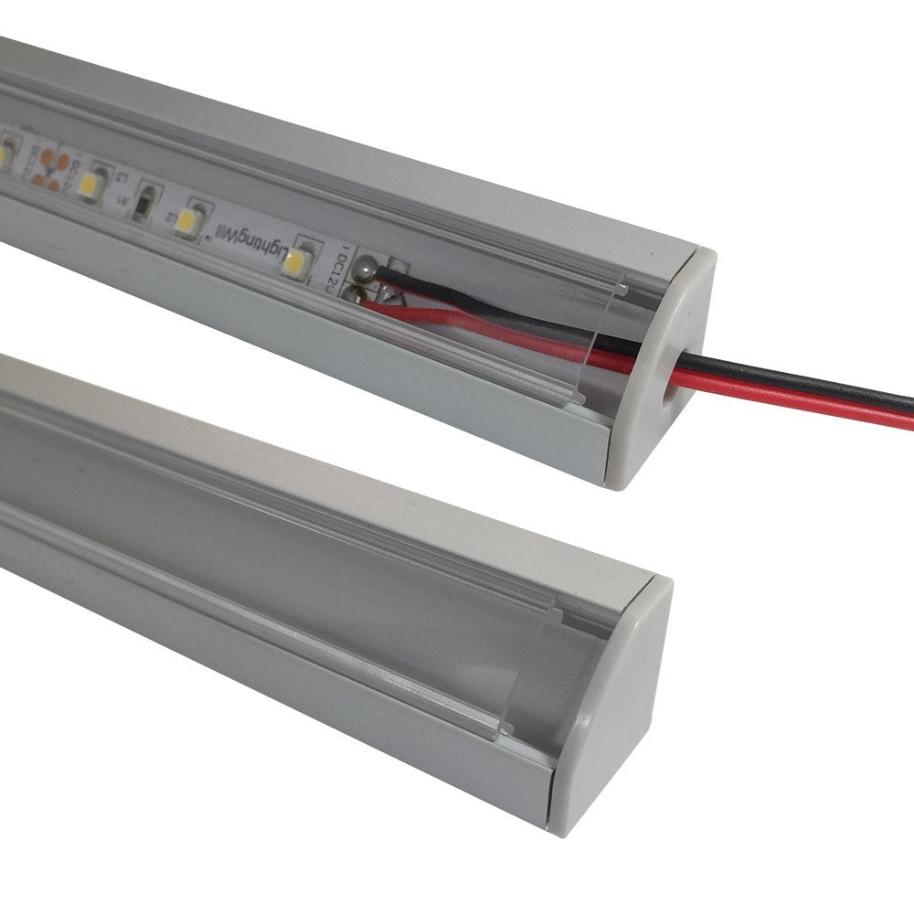 Silber V03 18 x 18 mm V-förmiger LED-Aluminiumkanal mit Innenbreite 12 mm für Eckmontage mit klarer/milchig weißer Abdeckung, Endkappen und Befestigungsclips für flexible/harte LED-Lichtstreifen