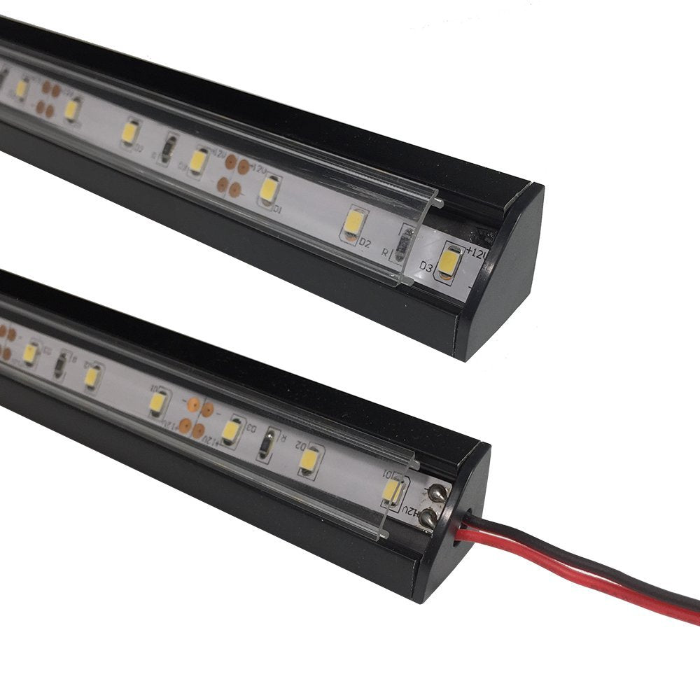 Black V03 18x18mm V-Shape Internal Width 12mm Corner Mounting LED Aluminum Channel with Clear/Milky White Cover, End Caps and Mounting Clips for Flex/Hard LED Strip Light