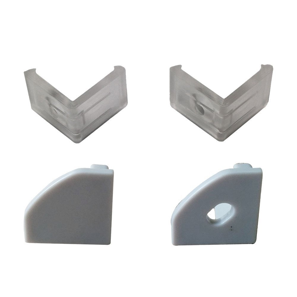 Silber V03 18 x 18 mm V-förmiger LED-Aluminiumkanal mit Innenbreite 12 mm für Eckmontage mit klarer/milchig weißer Abdeckung, Endkappen und Befestigungsclips für flexible/harte LED-Lichtstreifen