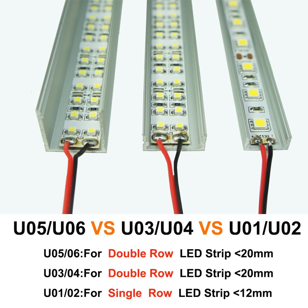 Sliver U06 24x24mm Silver U Shape LED Aluminum Channel Internal width 20mm with White Diffuser Cover, End Caps and Mounting Clips for LED Strip Light Spot Free Installations