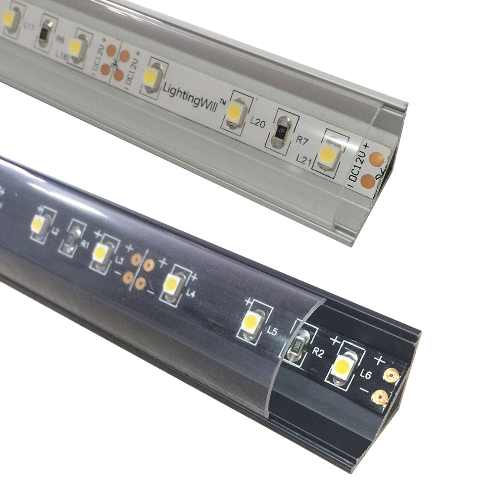 Black V02 16x16mm V-Shape Curved Cover Channel Internal Width 12mm Corner Mounting LED Aluminum Channel with End Caps and Mounting Clips Aluminum Profile