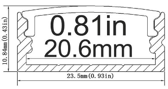Schwarzes U04 10 x 23 mm U-förmiges Innenmaß 20 mm LED-Aluminium-Kanalsystem mit Abdeckung, Endkappen und Befestigungsklammern, Aluminium-Strangpressprofil für die Installation von LED-Lichtstreifen
