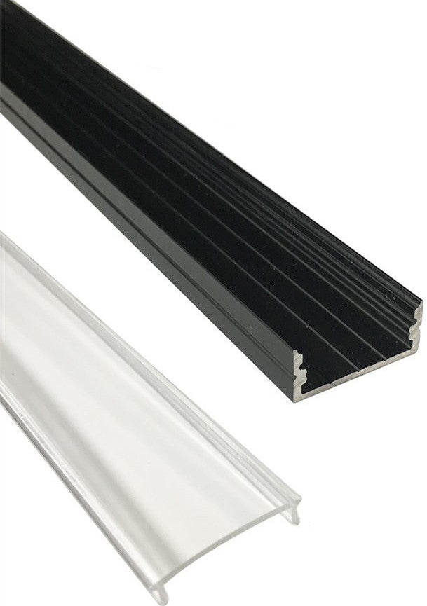 Schwarzes U04 10 x 23 mm U-förmiges Innenmaß 20 mm LED-Aluminium-Kanalsystem mit Abdeckung, Endkappen und Befestigungsklammern, Aluminium-Strangpressprofil für die Installation von LED-Lichtstreifen